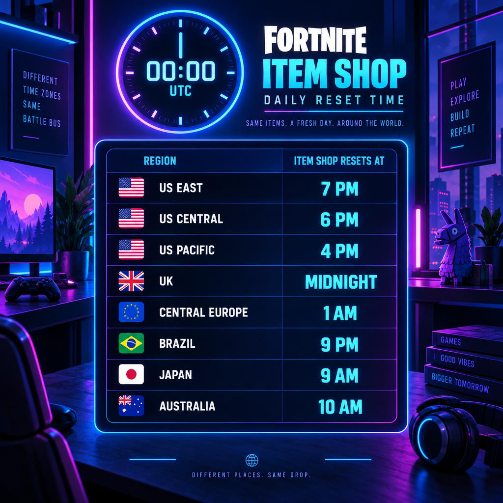 Item Shop Reset Time Zone Table